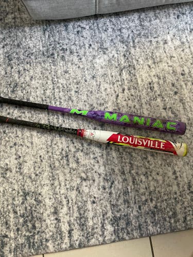 Two Used Slowpitch Softball Bats (Miken Maniac, Louisville Z4)