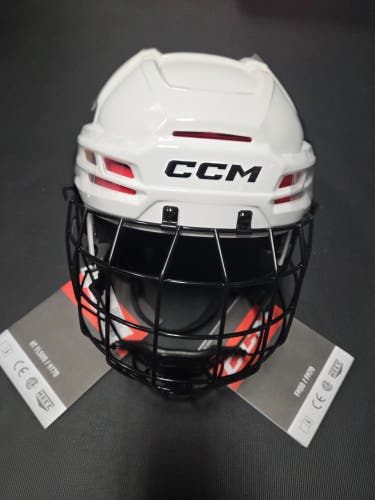 New White Senior Medium CCM Tacks 70 Helmet Combo