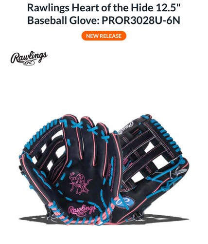New Rawlings Right Hand Throw Outfield Heart of the Hide Baseball Glove 12.5"