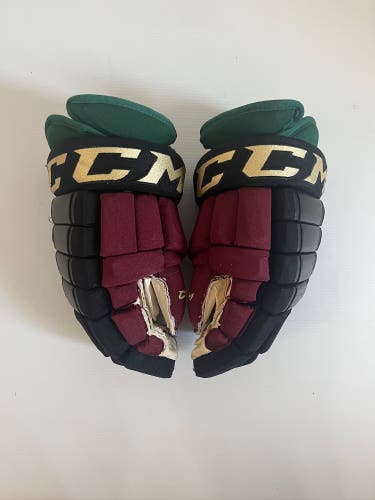 Used Senior CCM HG97 Pro Stock 14" Gloves Black/Maroon/Green/Gold