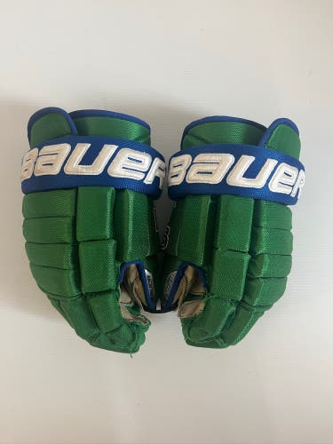 Used Senior Bauer Vapor Pro Team Pro Stock Size 14" Gloves Royal/Green/White