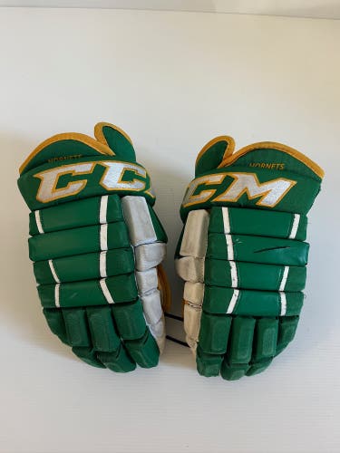 Used Senior CCM HG97 Pro Stock Size 14" Gloves Green/White/Gold