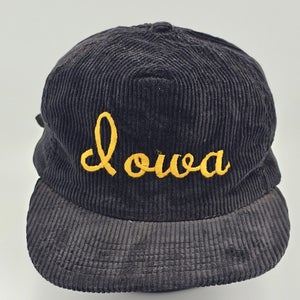 Vintage Iowa State Hawkeyes Black Corduroy Tourist Sports Vtg Strapback Hat Cap