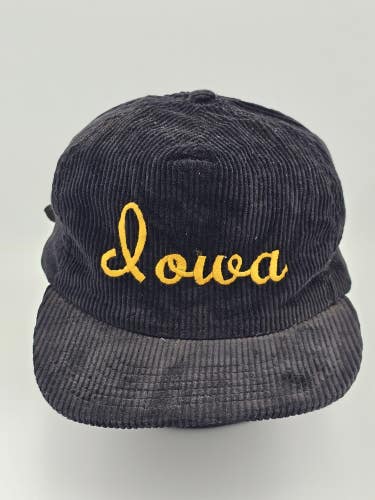 Vintage Iowa State Hawkeyes Black Corduroy Tourist Sports Vtg Strapback Hat Cap