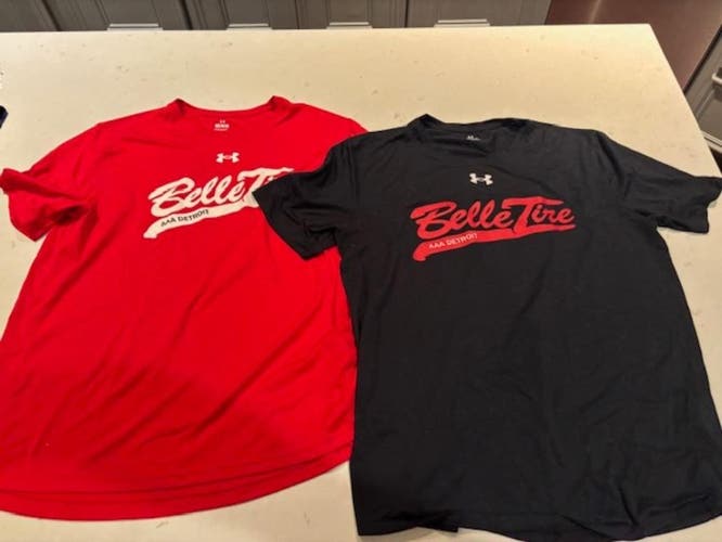 2 Belle Tire Michigan Hocket Under Armour T Shirts Size Mens Medium #21