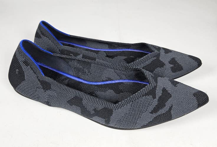 Rothys The Point Black Gray Camo Womens 9.5 Slip On Ballet Flat Washable