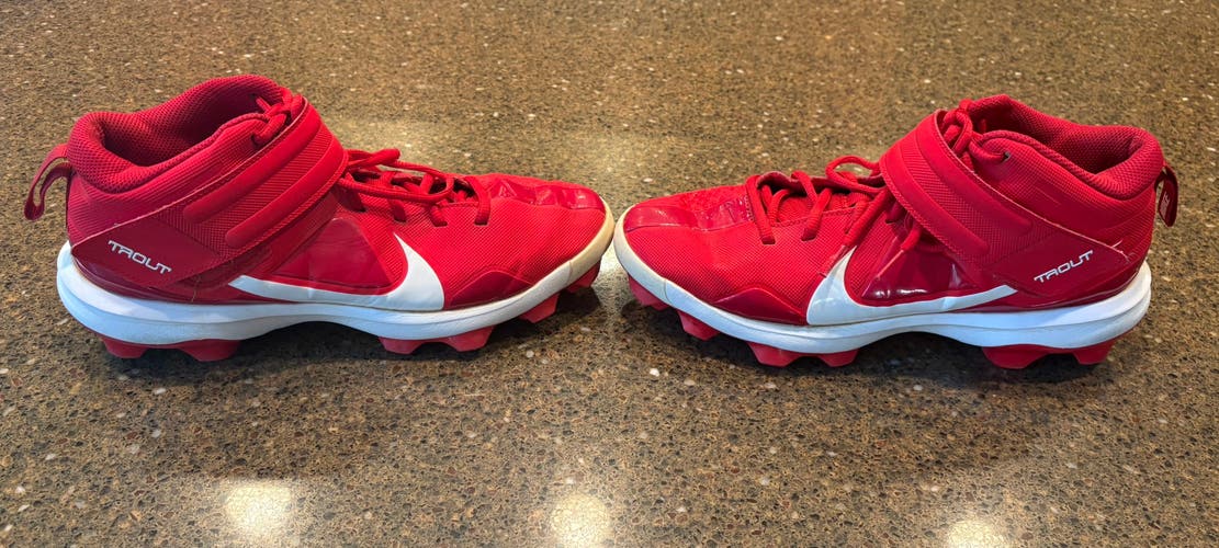 Red Men's Size M 9.0 (W 10.0) Adult Nike Trout High Top Molded Cleats (Used)