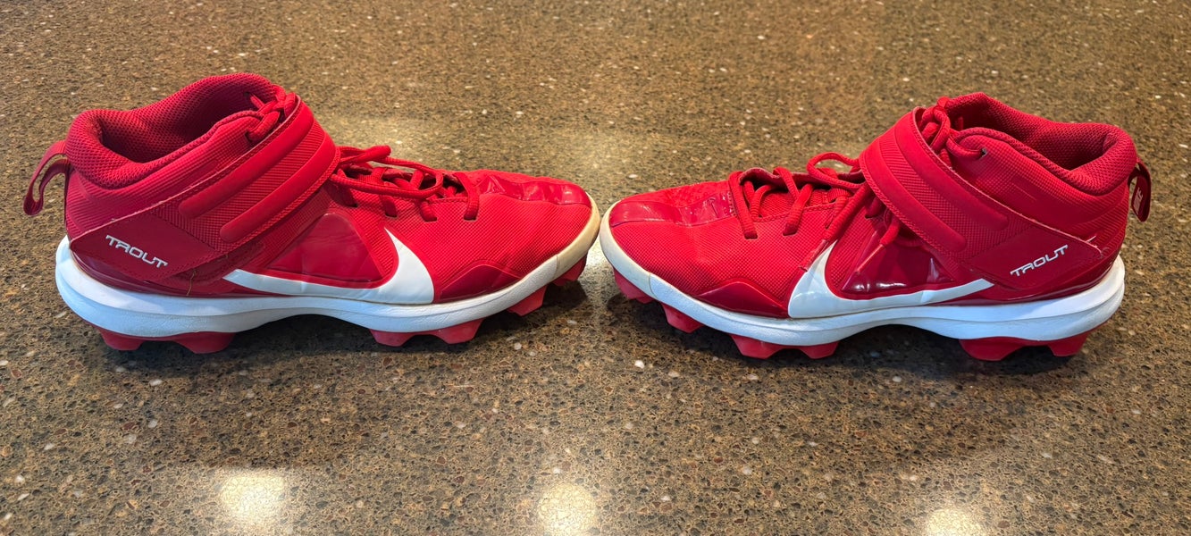 Red Men's Size M 9.0 (W 10.0) Adult Nike Trout High Top Molded Cleats (Used)