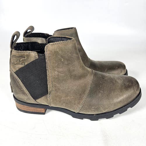 Sorel Emelie Boots Waterproof Leather Chelsea Ankle Womens Size 8.5 Brown