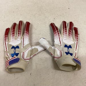 Used Under Armour BB/SB Batting Gloves White/Red/Navy MD 11725-S000490248