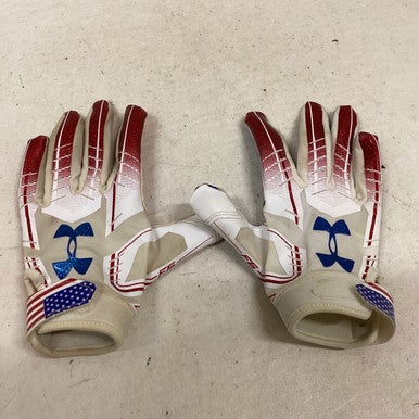 Used Under Armour BB/SB Batting Gloves White/Red/Navy MD 11725-S000490248