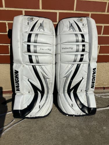 White 24" Youth Vaughn Velocity V4 Goalie Leg Pads (Used)