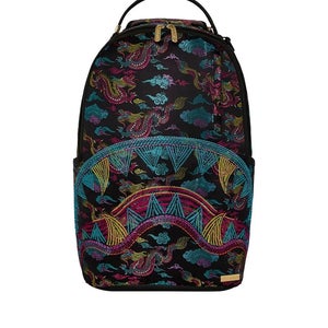 Sprayground Embroidered Dragons Backpack Gold Zippers Laptop Travel Bag DSB95
