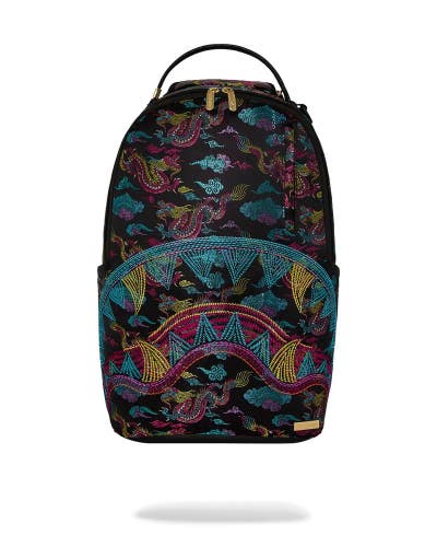 Sprayground Embroidered Dragons Backpack Gold Zippers Laptop Travel Bag DSB95