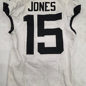 Jaguars TIM JONES #15 Game Used GU Football Jersey 9-29-24 vs Texans WHITE