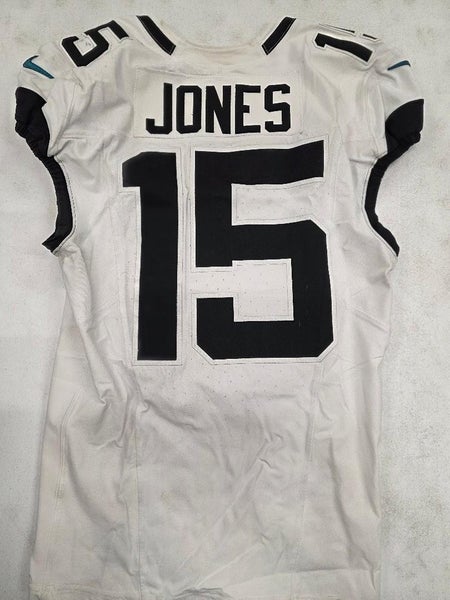 Jaguars TIM JONES #15 Game Used GU Football Jersey 9-29-24 vs Texans WHITE