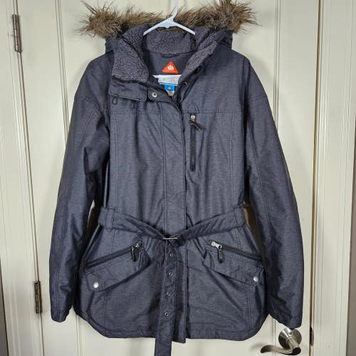 Columbia Carson Pass Jacket Omni-Heat Women's Size XL Long Belt Coat Gray Winter