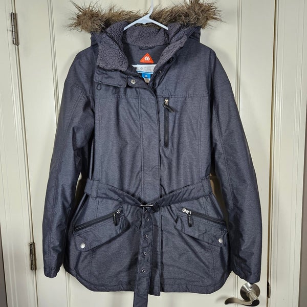 Columbia Carson Pass Jacket Omni-Heat Women's Size XL Long Belt Coat Gray Winter
