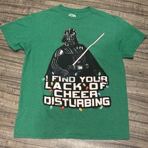 Disney Star Wars Christmas Themed Short Sleeve Shirt Adult Medium Green