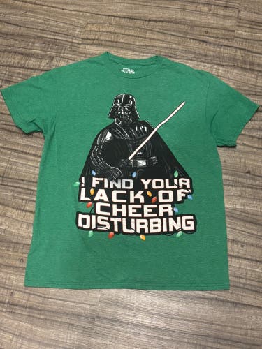 Disney Star Wars Christmas Themed Short Sleeve Shirt Adult Medium Green