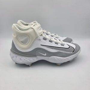 Nike Alpha Huarache Elite 4 White-Gray Mid Baseball Cleats FD2744-102 Men's Sz 8