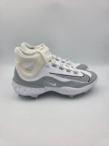 Nike Alpha Huarache Elite 4 White-Gray Mid Baseball Cleats FD2744-102 Men's Sz 8