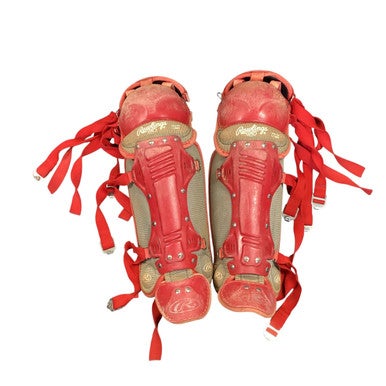 Used Rawlings YTH LARGE SHINGAURDS Catchers Leg Guards Red Youth 11479-S000402446