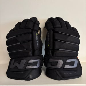 Lightly Used CCM Tacks 4 Roll Pro III Gloves 14" Black on Black