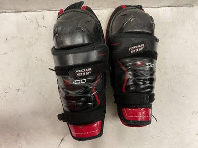 Used Bauer VAPOR X100 Junior Shin Guards Black And Red 11" 11855-S000189895