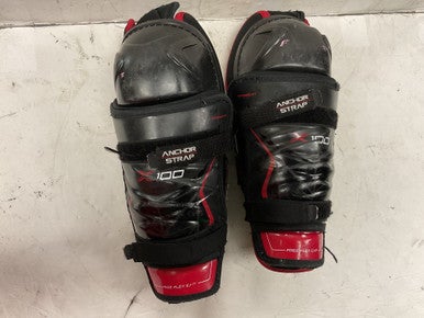 Used Bauer VAPOR X100 Junior Shin Guards Black And Red 11" 11855-S000189895