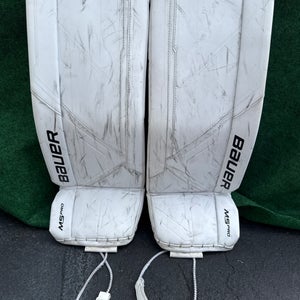 White Bauer Supreme M5 Pro Goalie Leg Pads (Used) | Intermediate Small (30+)