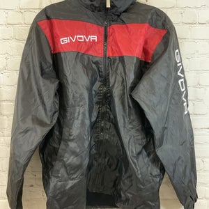 Givova Adult's RAIN SCUDO 100% Polyester Concealed-Hood Jacket Black Red Medium
