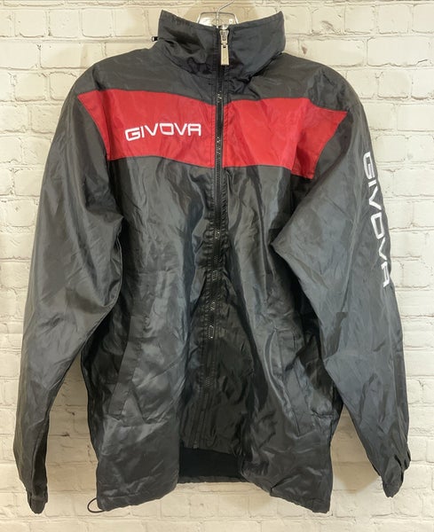 Givova Adult's RAIN SCUDO 100% Polyester Concealed-Hood Jacket Black Red Medium