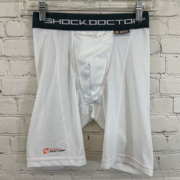 Shock Doctor 221 Boy's Core Compression Shorts White Grey XL