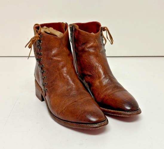 Bed Stu Cobbler Series Aldina Brown Leather Side-Zip Ankle Boots US Women's 10
