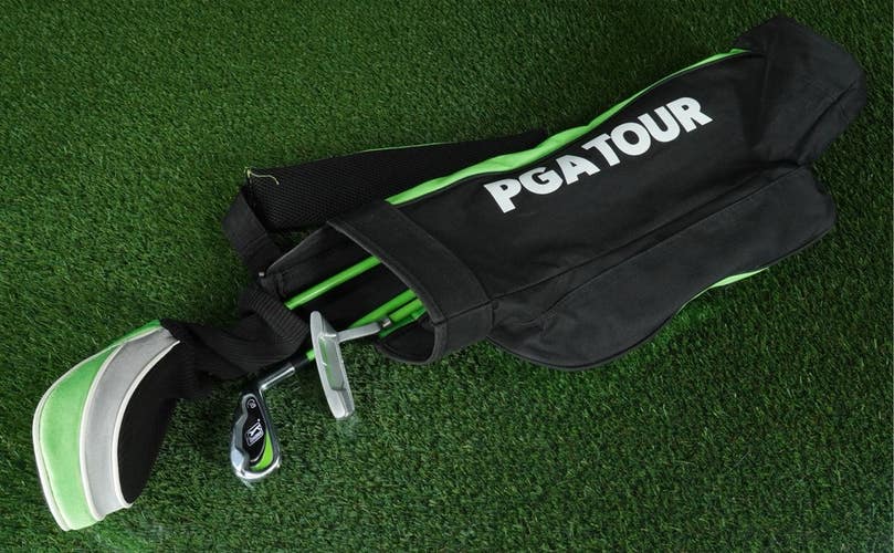 PGA TOUR G1 SET KIDS GOLF SET RH GOLF BAG GREEN AGES 3-5, FITS KIDS 42"-49"