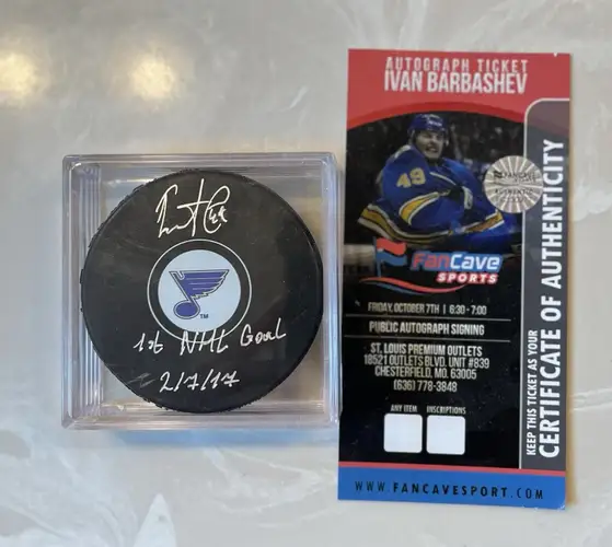 Signed Ivan Barbashev 1st NHL Goal Hockey Puck