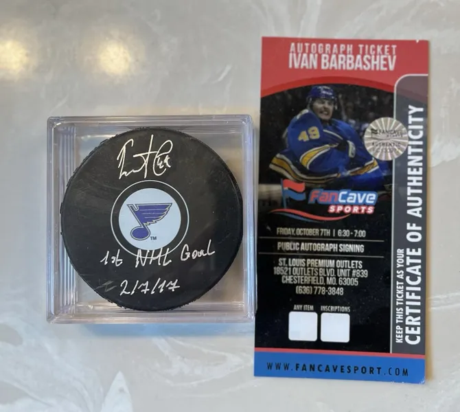 Signed Ivan Barbashev 1st NHL Goal Hockey Puck