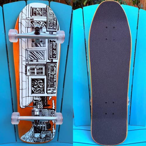 Prime Skateboards Stick-O-Rama NOS Complete Skateboard 9.5” Mirror Vomit Wheels
