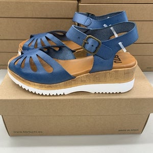 BTU by Bertuchi Carmen Jean Women 37 38 39 40 41 Blue Wedge Sandal Made in Spain