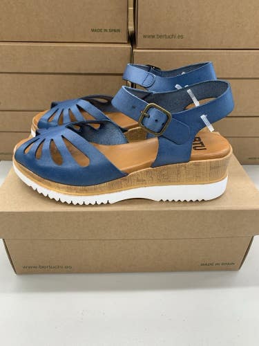 BTU by Bertuchi Carmen Jean Women 37 38 39 40 41 Blue Wedge Sandal Made in Spain