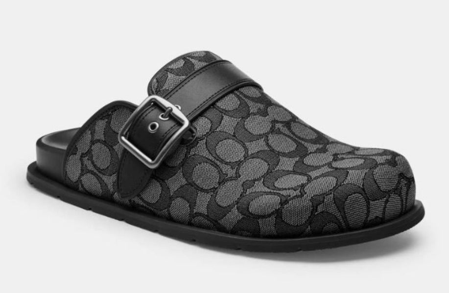 Coach Charcoal/Black Logo Clogs Size 12 D EU 46 Jacquard CL321 Slip-On NEW