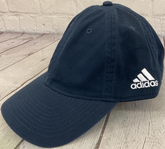 Adidas One Size Fits All Adjustable Buckle Six Panel Golf Hat Navy Curved Brim
