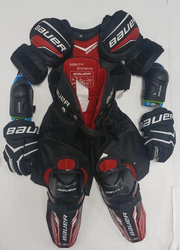 Bauer Youth Small equipment pants gloves shin elbow shoulder ice hockey kit pads