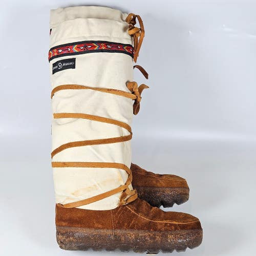 STEGER MUKLUKS ARCTIC Tall Womens Size: 9 Brown Moosehide Leather & Canvas Boots