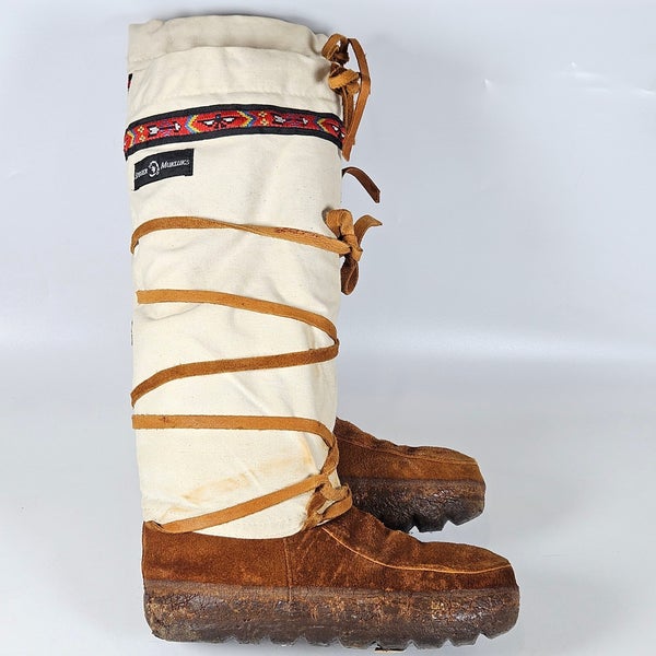 STEGER MUKLUKS ARCTIC Tall Womens Size: 9 Brown Moosehide Leather & Canvas Boots