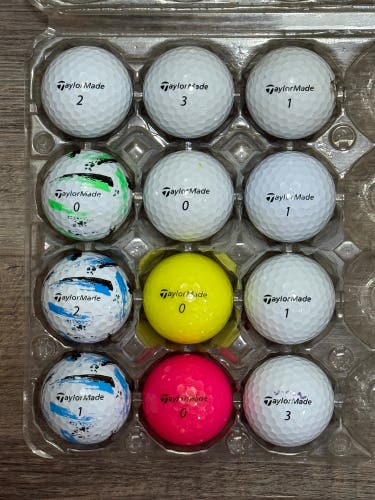 12 TaylorMade SpeedSoft Golf Balls, A Few with Ink Design