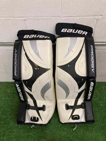 White 20" Youth Bauer Prodigy Goalie Leg Pads (Used)