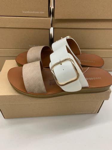 Los Cabos Doti Taupe White Sandal Women's EU 38 39 40 41 42 Slide Brown Tan