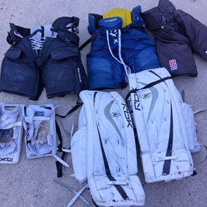 Hockey goalie and player gear bundle of 7 used retro items